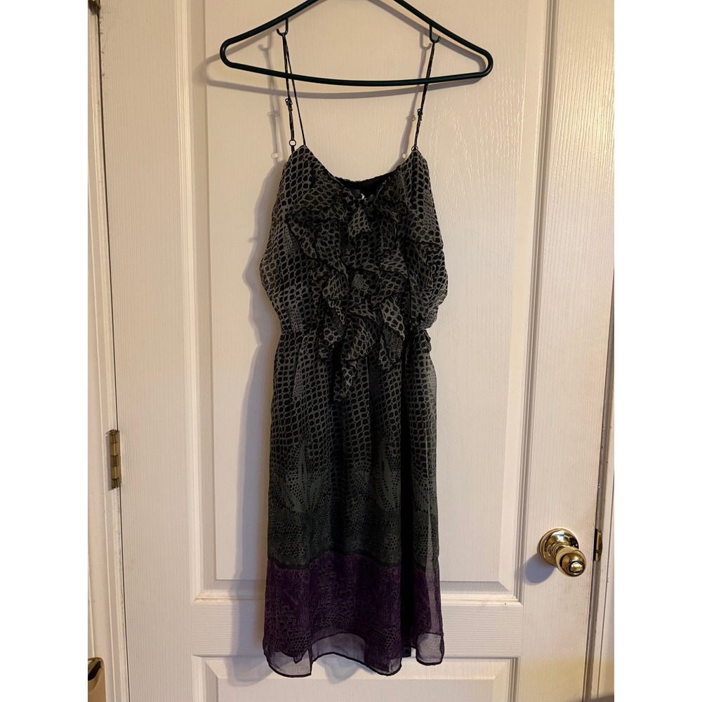 Three Eighty Two Grey Purple Animal Print Ruffle Mini Dress‎ N-121 Size M NEW